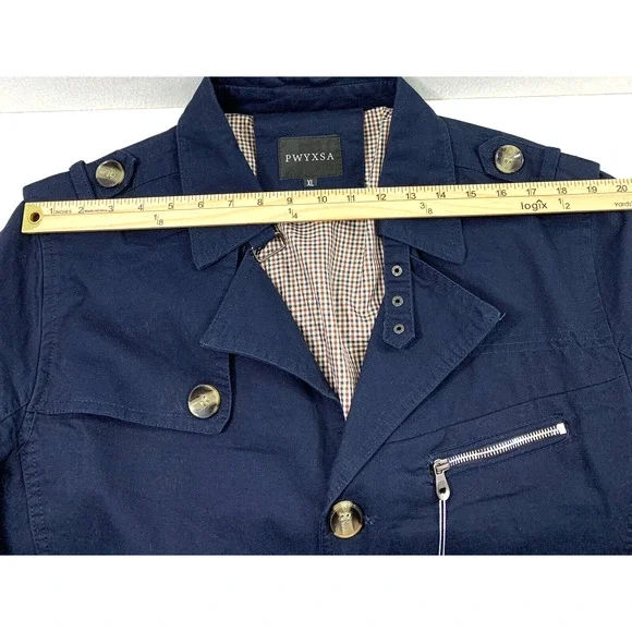 PWYXSA Jacket Mens XL Navy Blue Button Up Lightweight Coat Lined - Picture 7 of 15